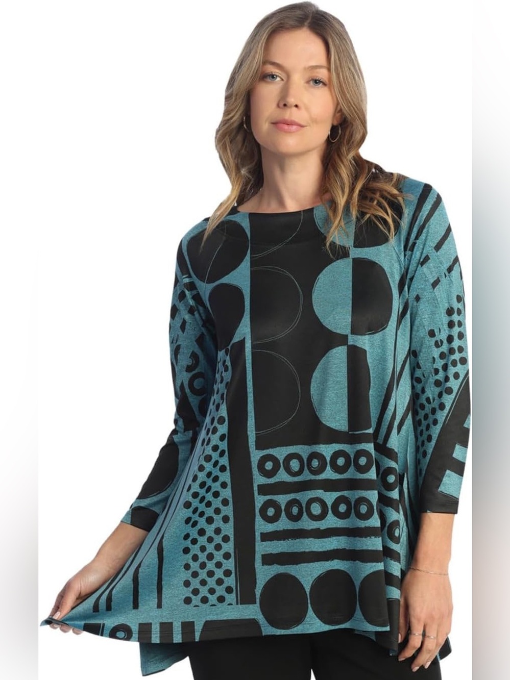 Jess & Jane Amelia Mixed Print Art To Wear Slinky Tunic Top Size 2XL *L58